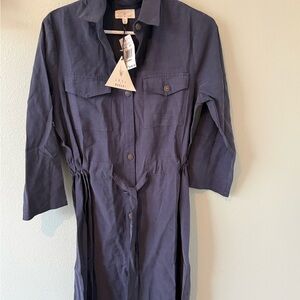 Lost + Wander Navy Button-Up Shirt Dress